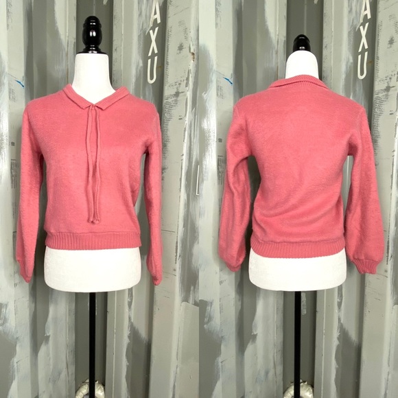 Vintage Wool Bright Pink Ribbon Tie Sweater S - Picture 3 of 10